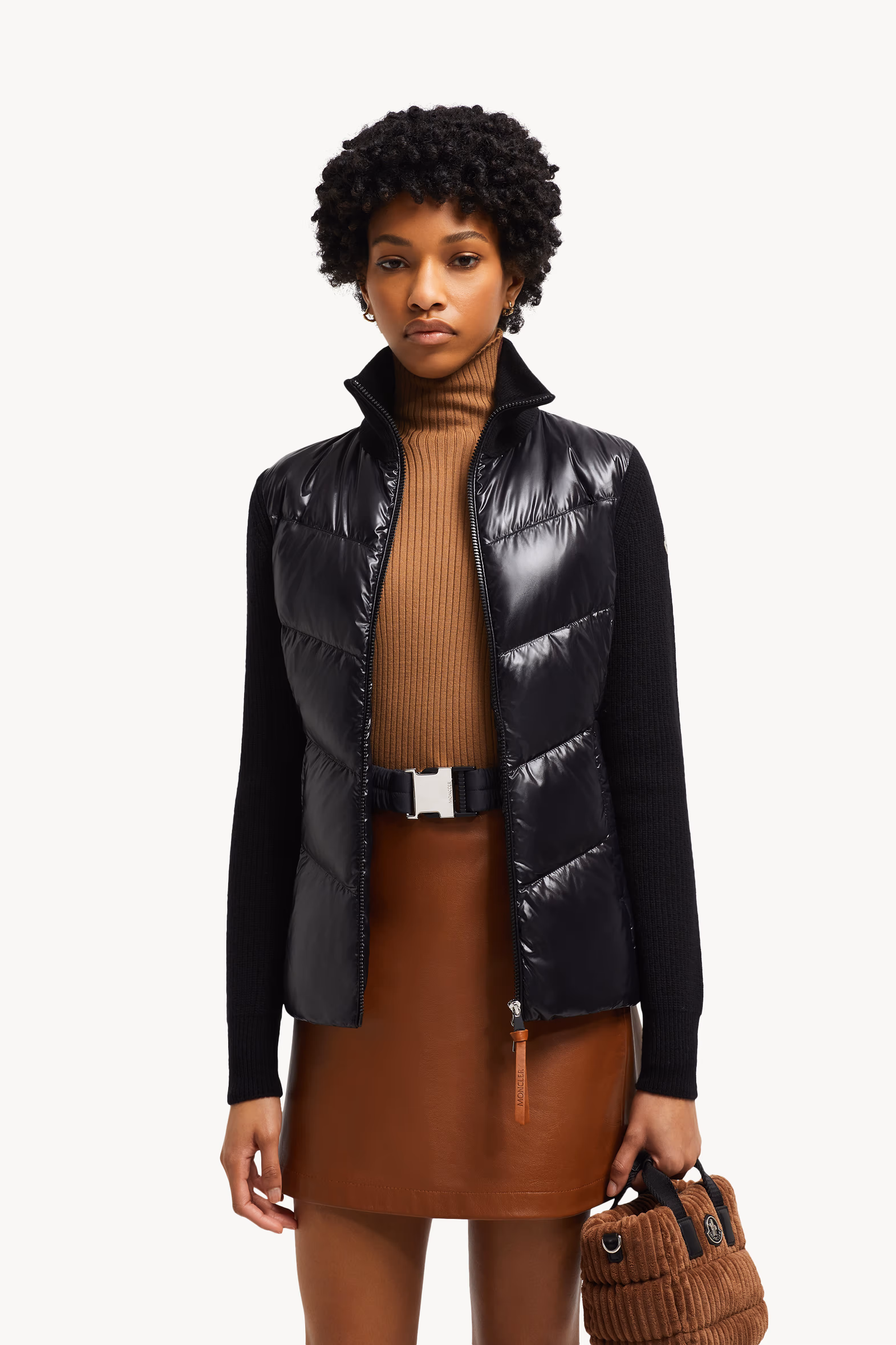 Sudadera de lana con cremallera y acolchado diagonal Mujer Negro Moncler 0